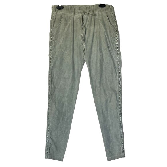 Venti6 Gray Khaki Corduroy Stripe Drawstring Stretch Joggers Pants - Italy - Picture 1 of 8